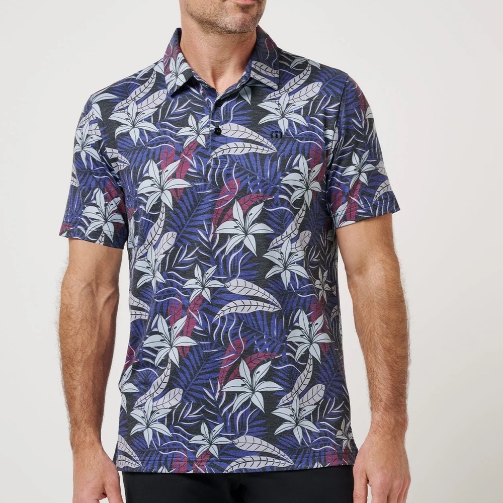 Travis Mathew Featherweight Open Bay Floral Polo Shirt-Black-Men Size XXL
